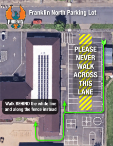 Never walk across parking lane